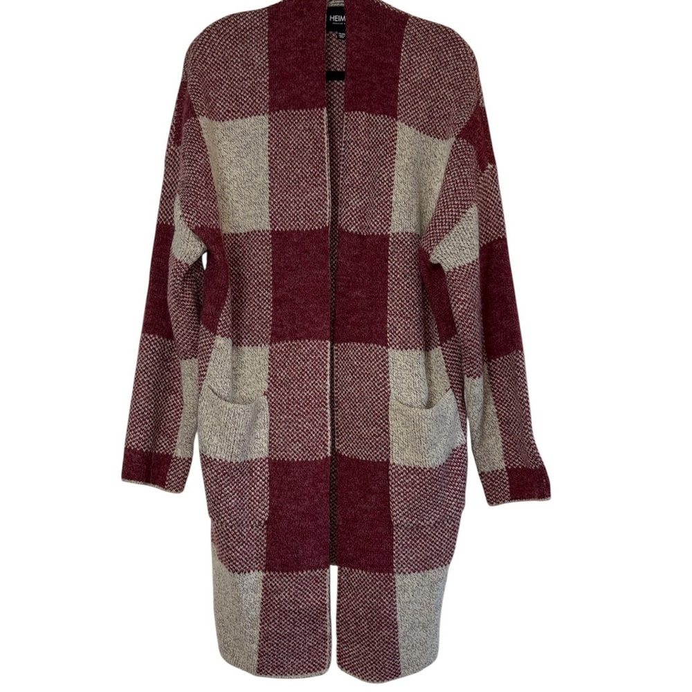 Heimish Burgundy and Cream Plaid Cardigan